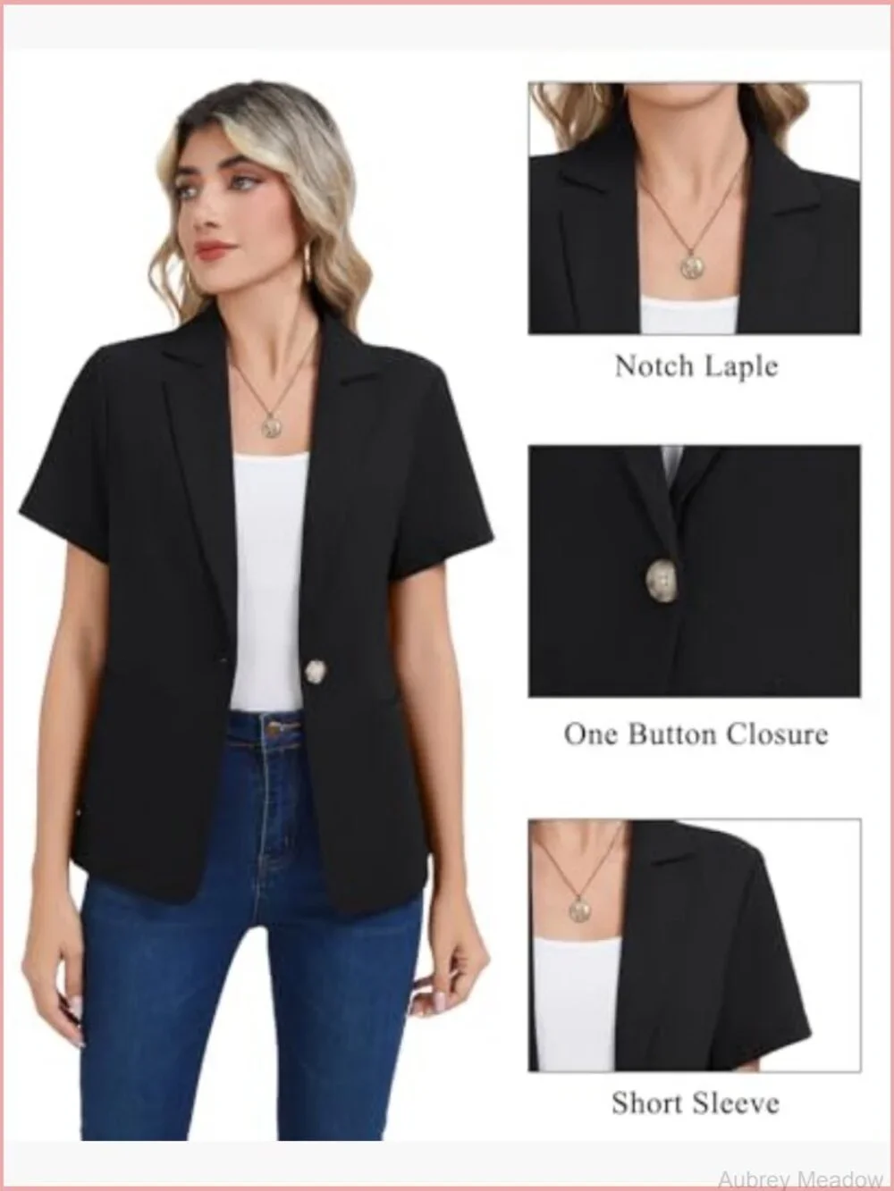 Cotton Linen Blazer Short Sleeve Notch Lapel One Button Work Office